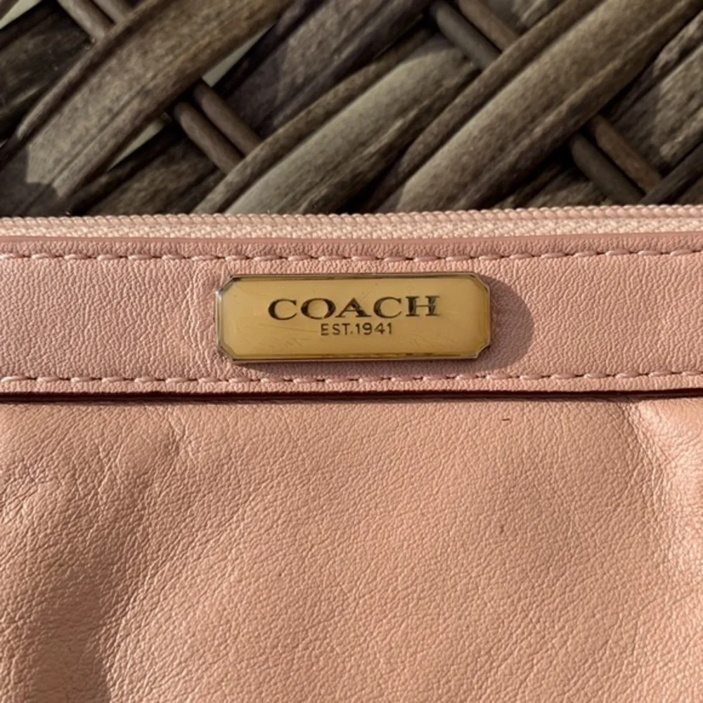 COACH Pearlescent Pale Pink Large Leather Wristlet